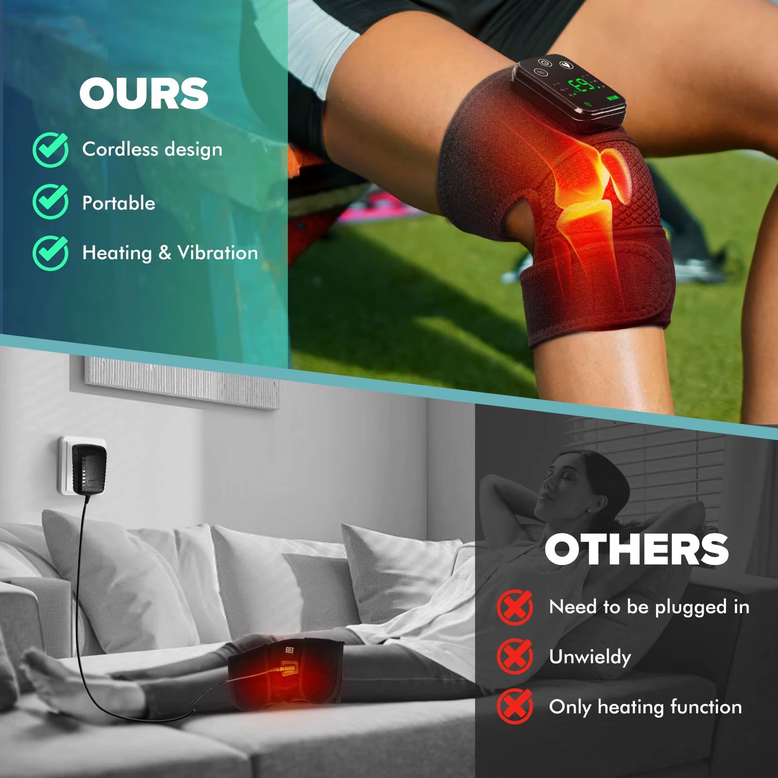 3 in 1 Heated Knee & Shoulder Massager Vibration Elbow Warmer for Temperature Control Support Brace Muscle Relaxation